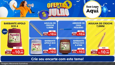 Modelo de TV para TV Horizontal com o tema Ofertas de Julho para Armarinho e Aviamentos