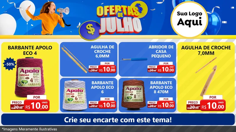Modelo de TV para TV Horizontal com o tema Ofertas de Julho para Armarinho e Aviamentos