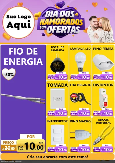 Modelo de Encarte para Encarte A4 Vertical com o tema Dia Dos Namorados Com Ofertas para Materiais Elétricos