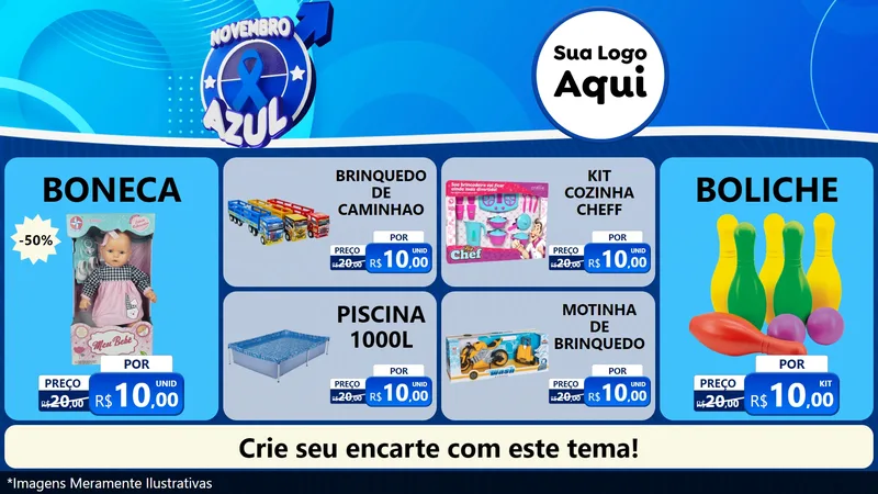 Modelo de TV para TV Horizontal com o tema Novembro Azul para Brinquedos