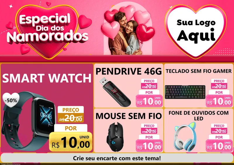 Modelo de Encarte para Encarte A4 Horizontal com o tema Especial Dia dos Namorados para Informática