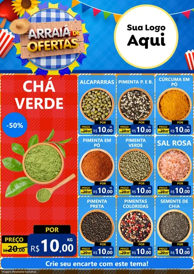 Modelo de Encarte para Encarte A4 Vertical com o tema Arraiá de Ofertas para Produtos Naturais