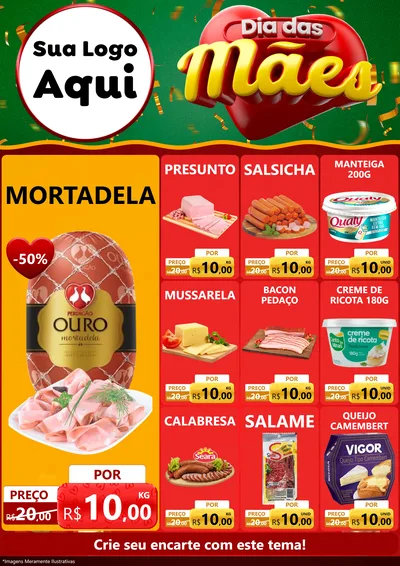 Modelo de Encarte para Encarte A4 Vertical com o tema Dia das Mães para Frios e Laticínios