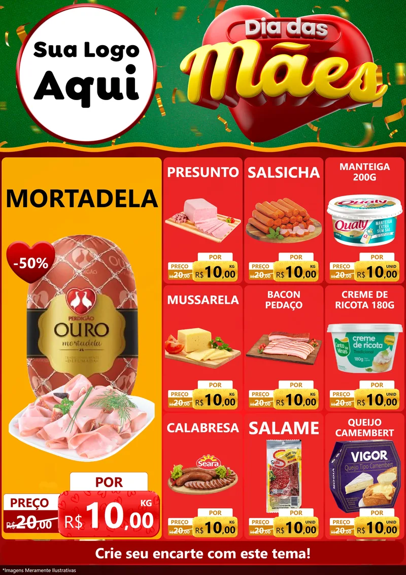 Modelo de Encarte para Encarte A4 Vertical com o tema Dia das Mães para Frios e Laticínios