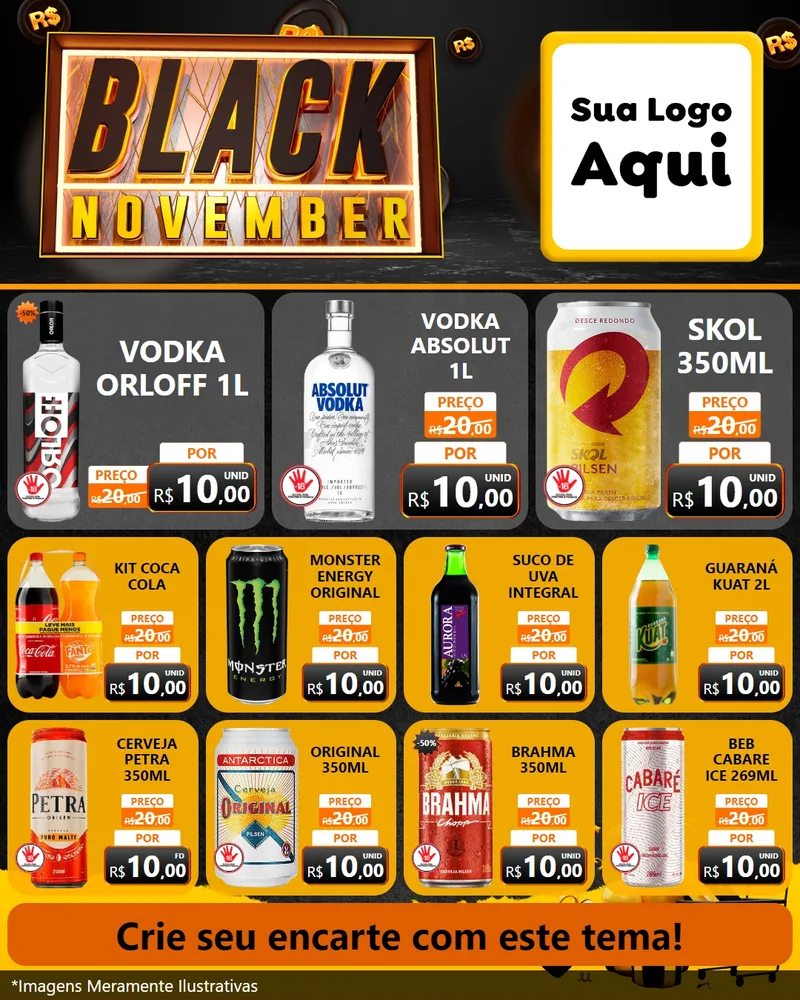 Modelo de Rede Social para Feed Instagram com o tema Black November para Distribuidora de bebidas
