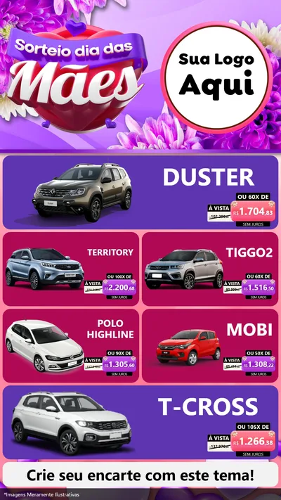 Modelo de TV para TV Vertical com o tema Sorteio Dia das Mães para Concessionaria de Carros
