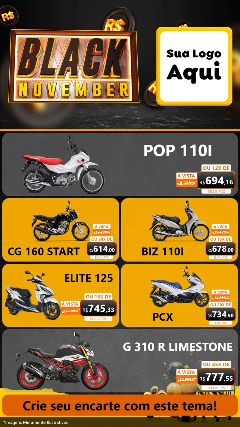 Modelo de TV para TV Vertical com o tema Black November para Concessionaria de Motos