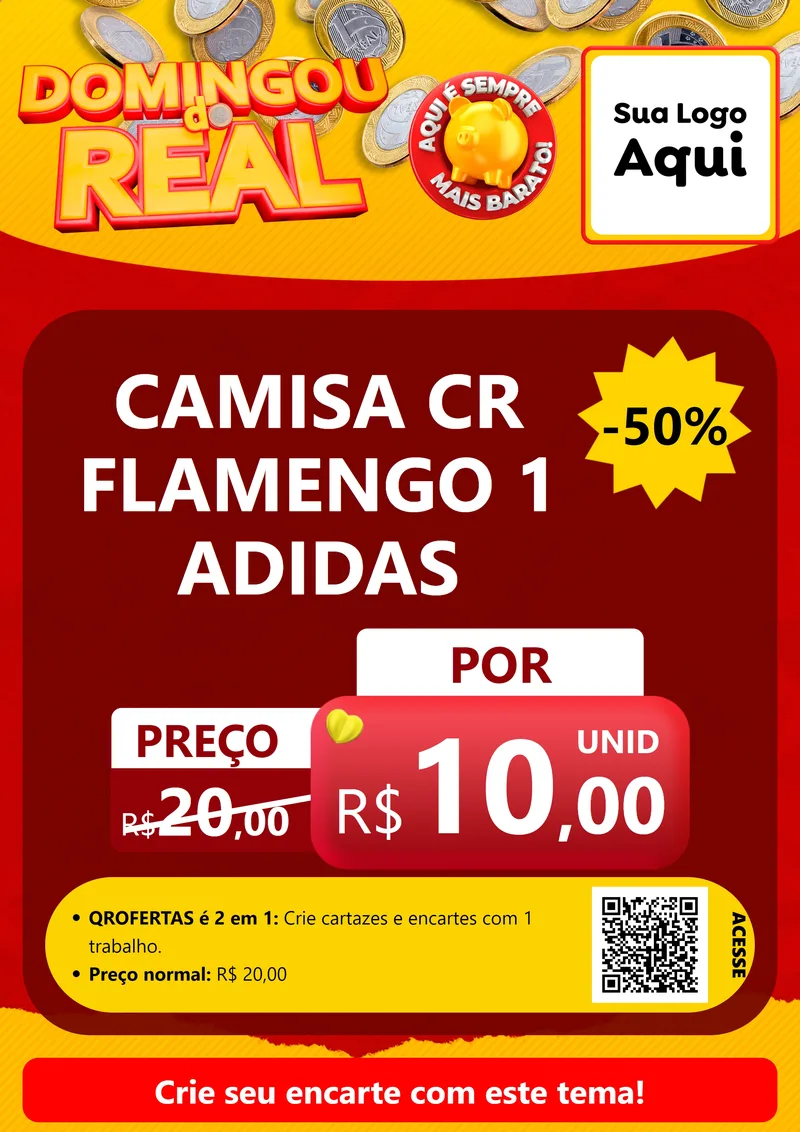 Modelo de Cartaz para Cartaz A4 Vertical com o tema Domingou do Real para Roupas e acessórios