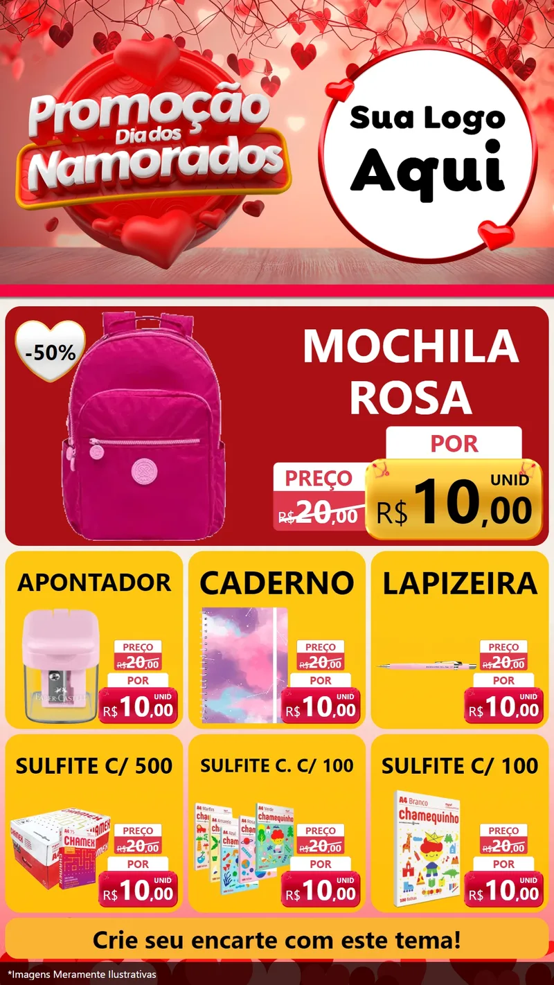 Modelo de Rede Social para Stories com o tema Promoção Dia dos Namorados para Papelaria