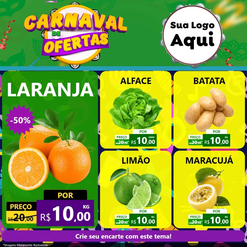 Modelo de Rede Social para Feed Facebook com o tema Carnaval de Ofertas para Hortifrúti