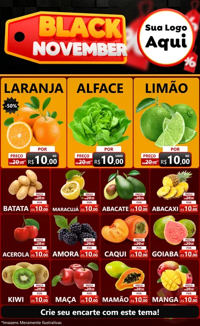 Modelo de Encarte para Encarte Grande com o tema Black November para Hortifrúti