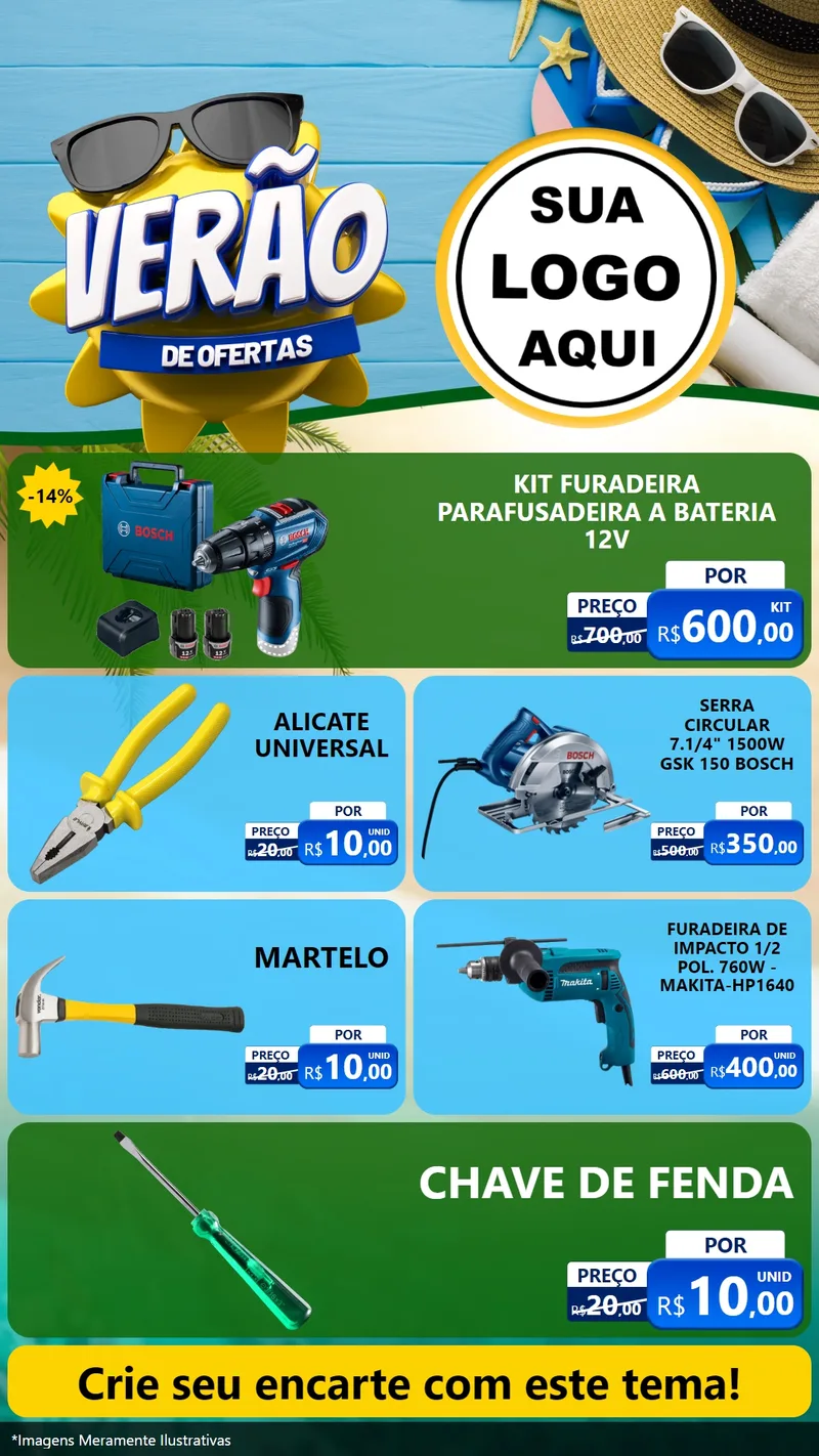 Modelo de TV para TV Vertical com o tema Verão de Ofertas para Maquinas e Ferramentas