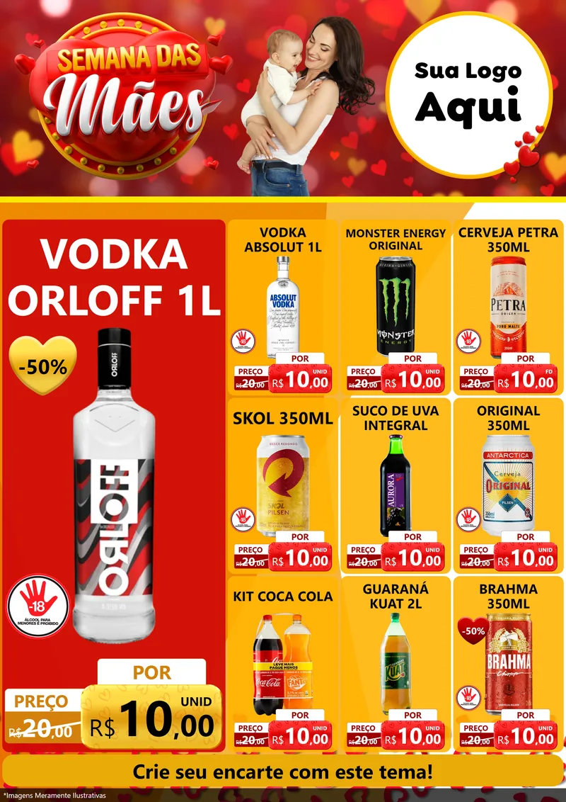Modelo de Encarte para Encarte A4 Vertical com o tema Semana das Mães para Distribuidora de bebidas