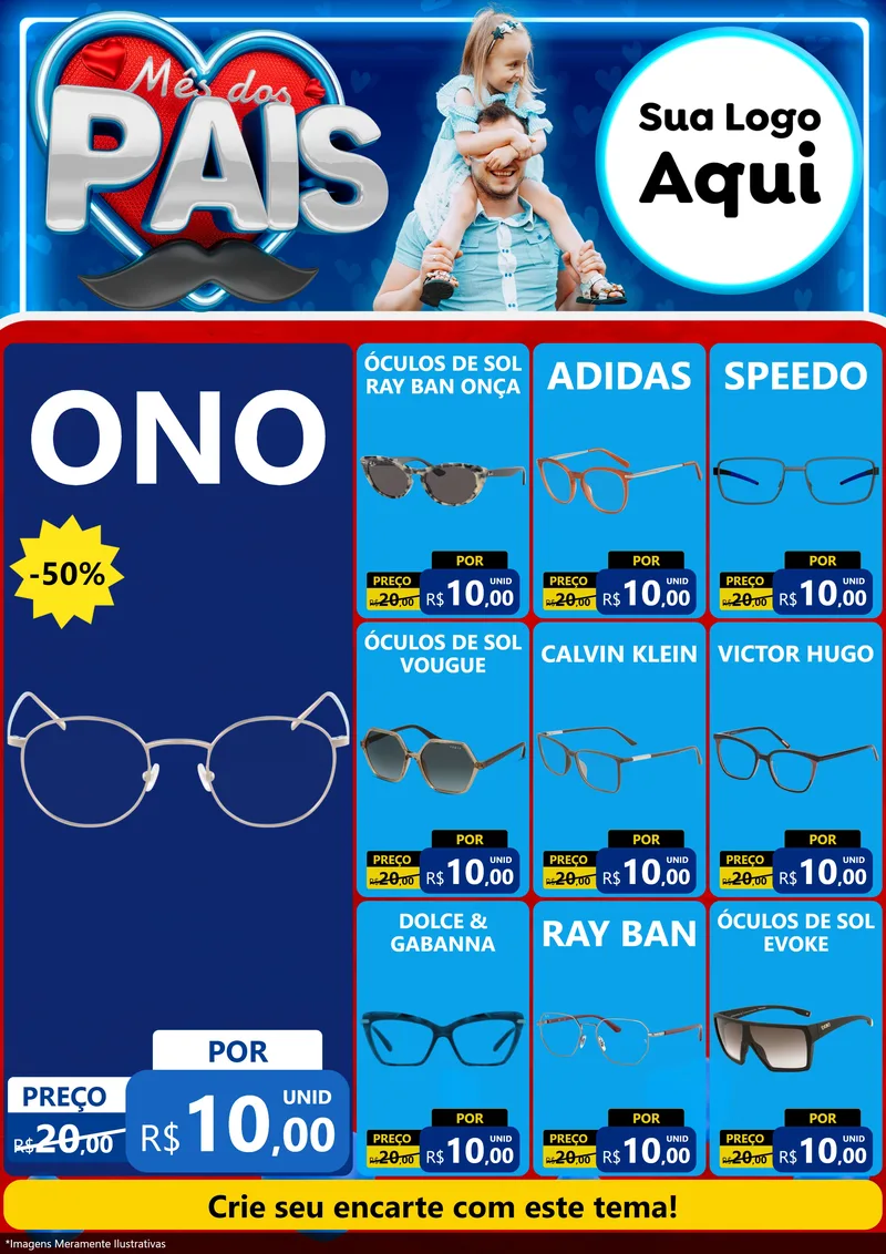 Modelo de Encarte para Encarte A4 Vertical com o tema Mês Dos Pais para Óticas