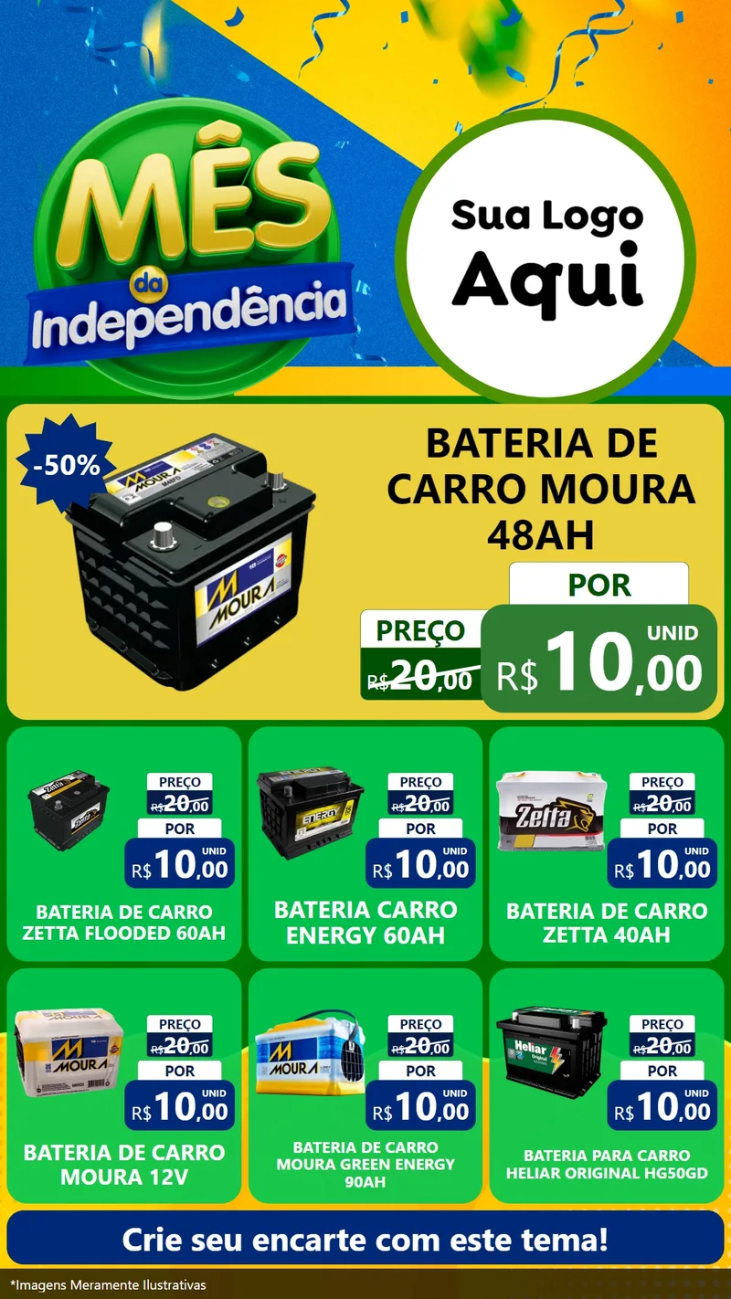 Modelo de Rede Social para Stories com o tema Mês da Independência para Baterias Elétricas