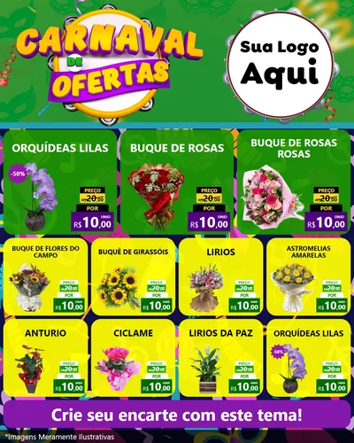 Modelo de Rede Social para Feed Instagram com o tema Carnaval de Ofertas para Floricultura e jardim