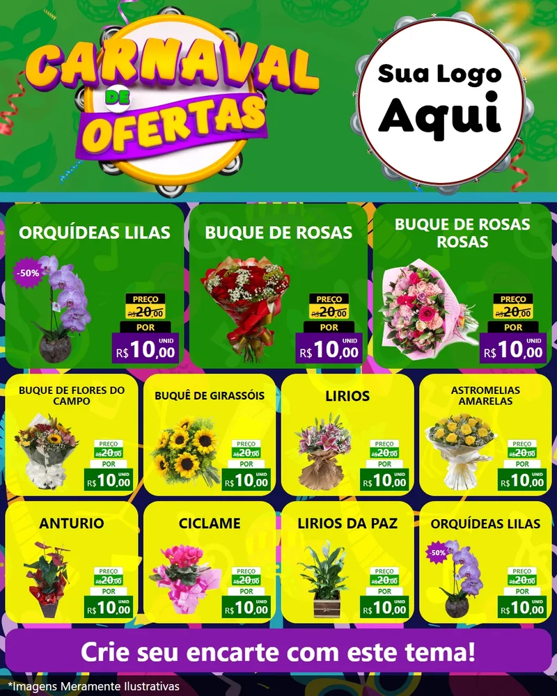 Modelo de Rede Social para Feed Instagram com o tema Carnaval de Ofertas para Floricultura e jardim