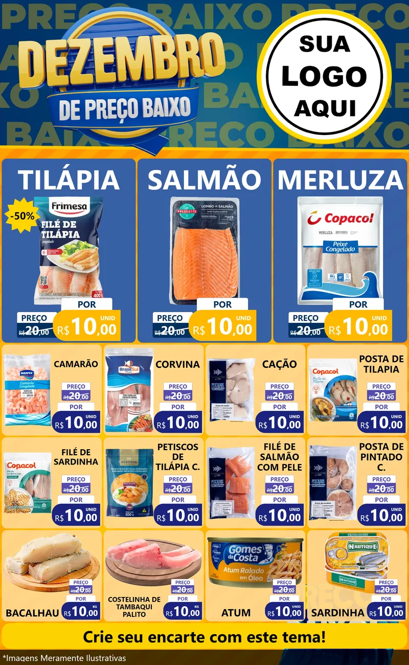 Modelo de Encarte para Encarte Grande com o tema Dezembro de Preço Baixo para Peixaria