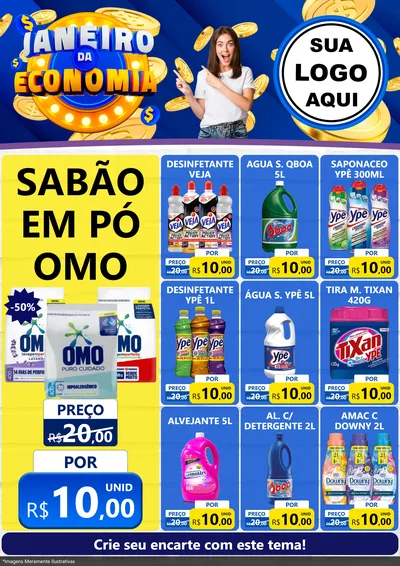 Modelo de Encarte para Encarte A4 Vertical com o tema Janeiro da Economia para Produtos de Limpeza