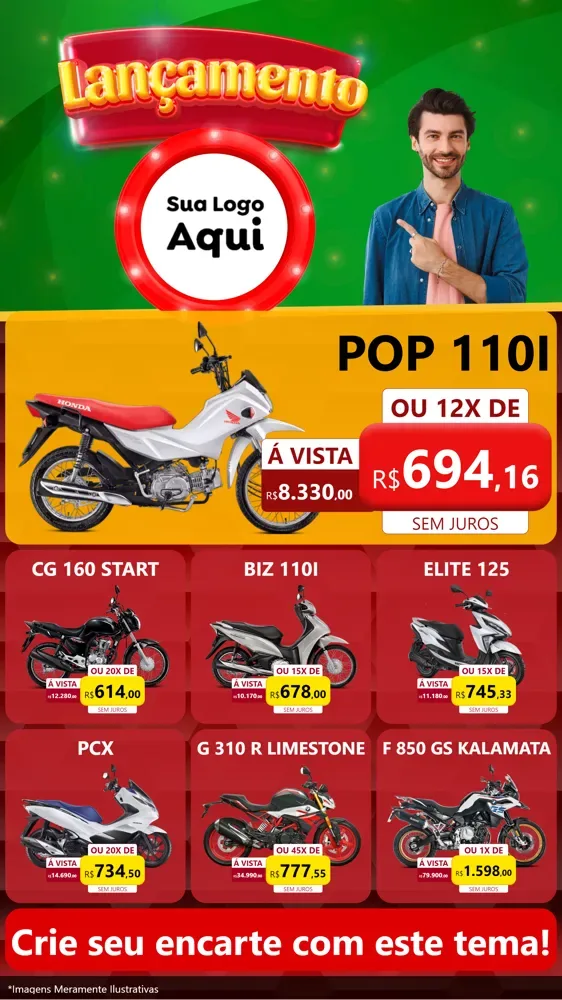 Modelo de Rede Social para Stories com o tema Lançamento para Concessionaria de Motos