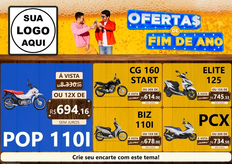 Modelo de Encarte para Encarte A4 Horizontal com o tema Ofertas de Fim de Ano para Concessionaria de Motos