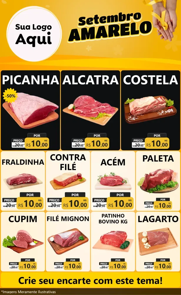 Modelo de Encarte para Encarte Grande com o tema Setembro Amarelo para Açougue