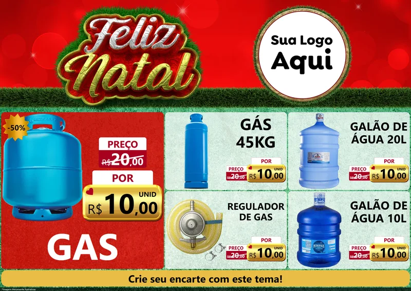 Modelo de Encarte para Encarte A4 Horizontal com o tema Feliz Natal para Água e gás