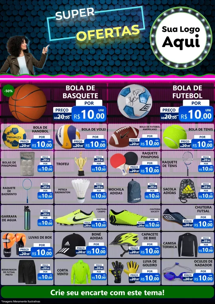 Modelo de Encarte para Encarte A4 Vertical com o tema Super Ofertas para Artigos Esportivos