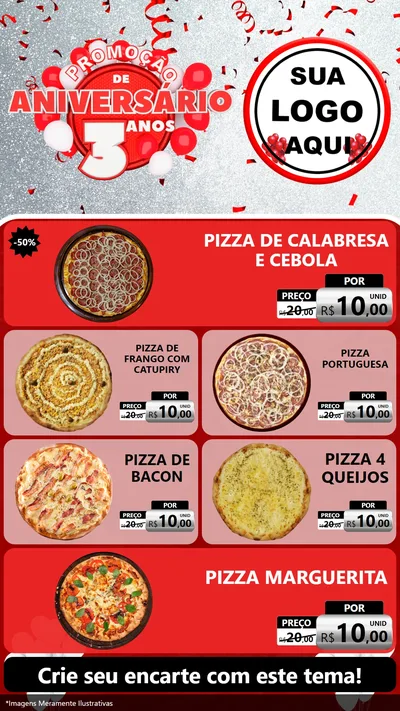 Modelo de TV para TV Vertical com o tema Promoção de Aniversário - 3 Anos para Pizzaria