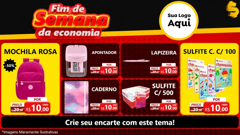 Modelo de TV para TV Horizontal com o tema Fim de Semana da Economia para Papelaria