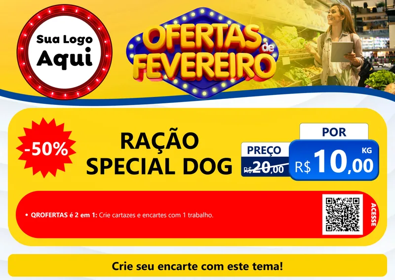 Modelo de Cartaz para Cartaz A4 Horizontal com o tema Ofertas de Fevereiro para Pet Shop