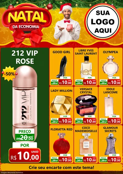 Modelo de Encarte para Encarte A4 Vertical com o tema Natal da Economia para Perfumes