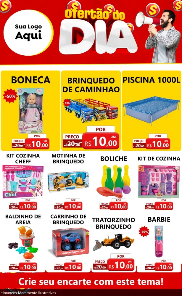 Modelo de Encarte para Encarte Grande com o tema Ofertão do dia para Brinquedos