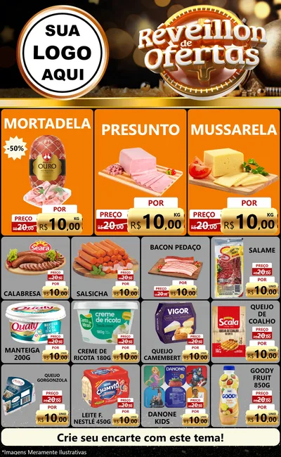 Modelo de Encarte para Encarte Grande com o tema Réveillon de Ofertas para Frios e Laticínios