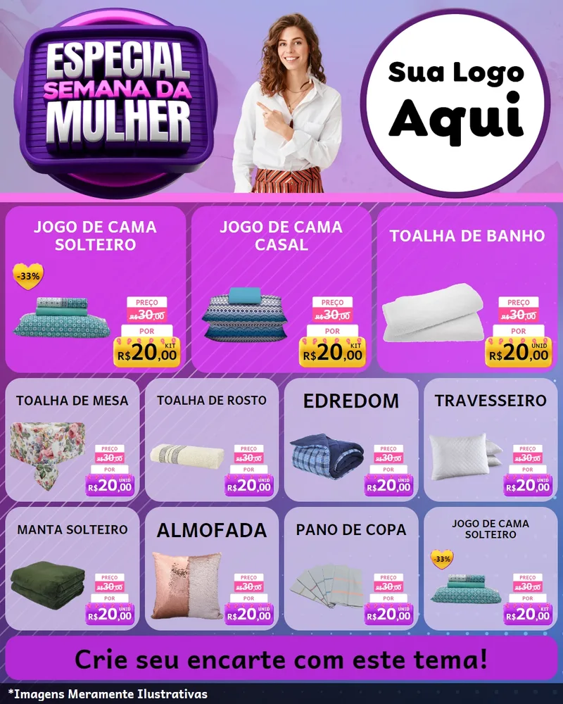 Modelo de Rede Social para Feed Instagram com o tema Especial Semana da Mulher para Cama, Mesa e Banho
