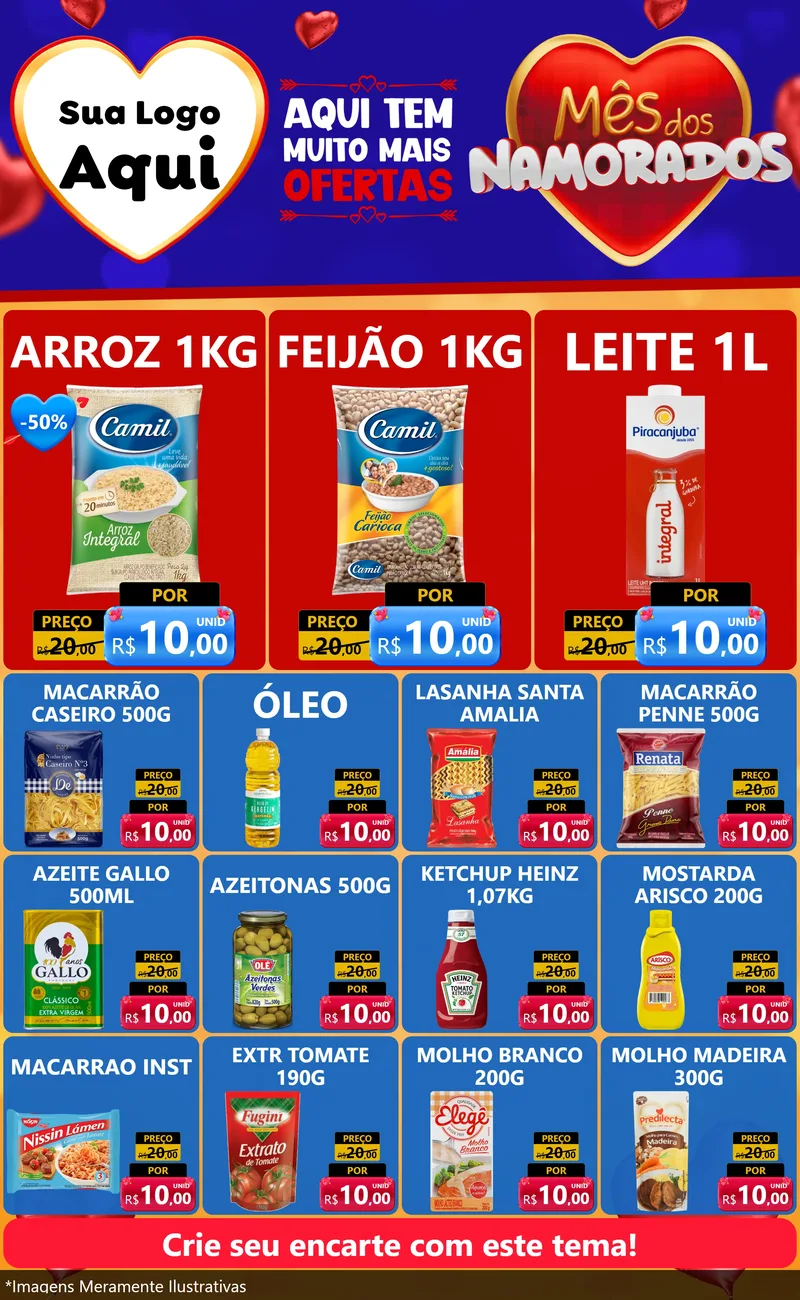 Modelo de Encarte para Encarte Grande com o tema Mês dos Namorados para Supermercado