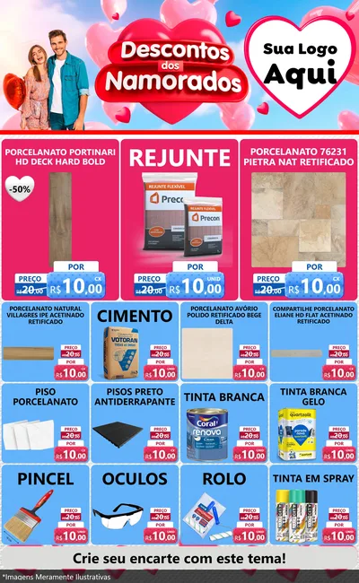 Modelo de Encarte para Encarte Grande com o tema Descontos dos Namorados para Pisos e revestimentos