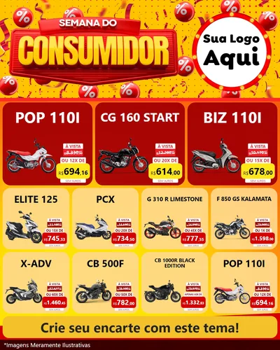 Modelo de Rede Social para Feed Instagram com o tema Semana do Consumidor para Concessionaria de Motos