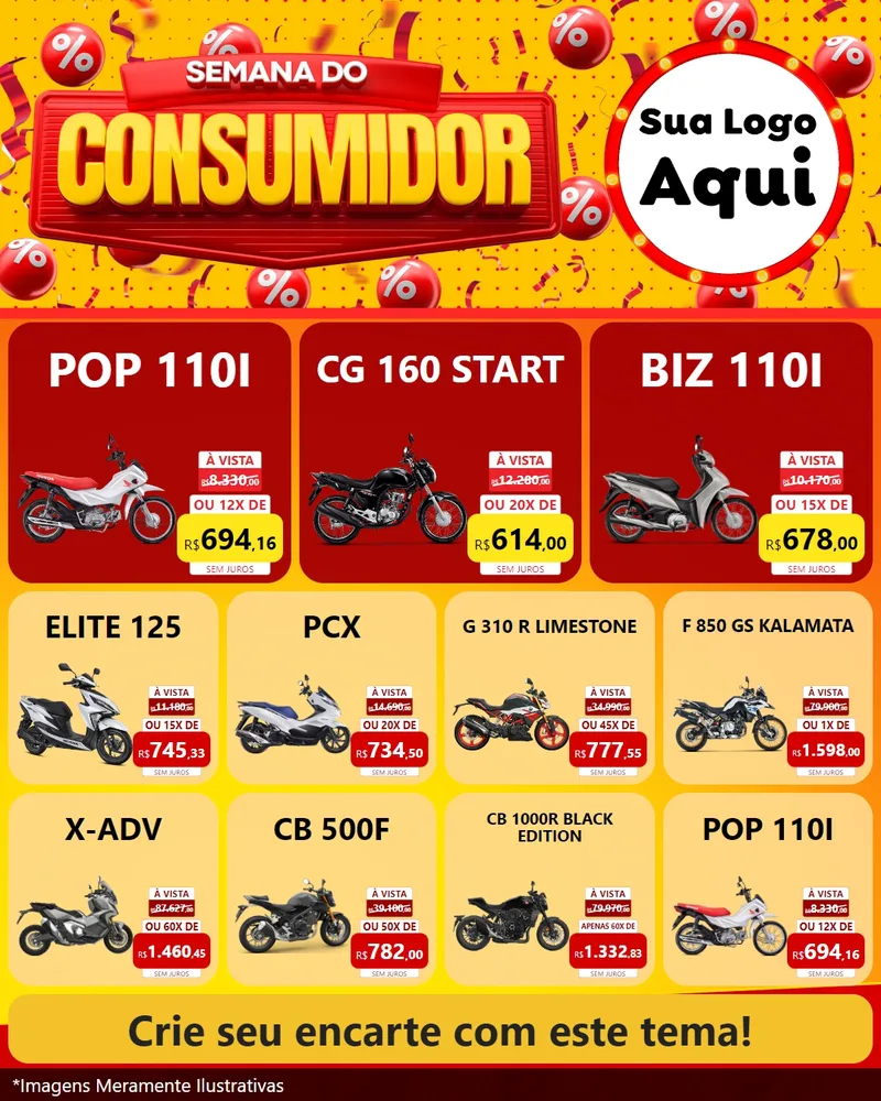 Modelo de Rede Social para Feed Instagram com o tema Semana do Consumidor para Concessionaria de Motos