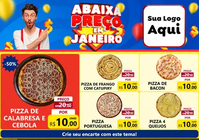 Modelo de Encarte para Encarte A4 Horizontal com o tema Abaixa Preço em Janeiro para Pizzaria
