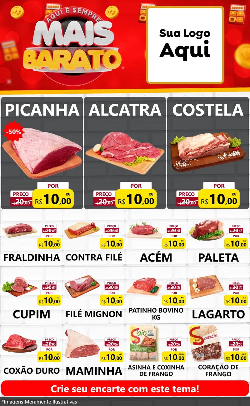 Modelo de Encarte para Encarte Grande com o tema Mais Barato para Açougue
