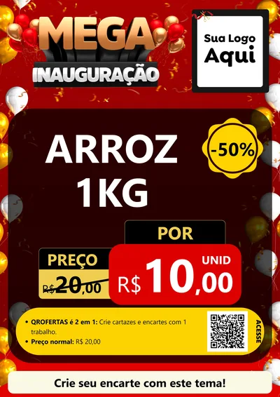 Modelo de Cartaz para Cartaz A4 Vertical com o tema Mega Inauguração para Supermercado