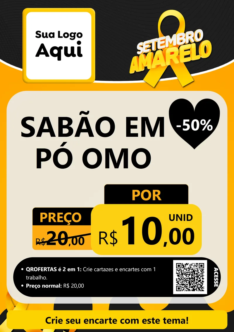 Modelo de Cartaz para Cartaz A4 Vertical com o tema Setembro Amarelo para Produtos de Limpeza