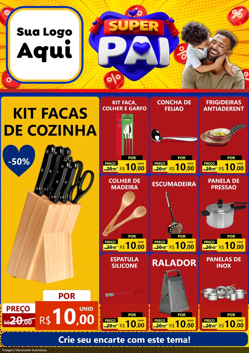 Modelo de Encarte para Encarte A4 Vertical com o tema Super Pai para Utilidades Domésticas