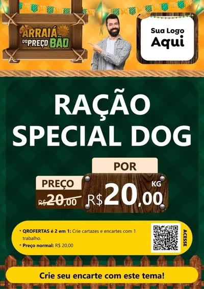 Modelo de Cartaz para Cartaz A4 Vertical com o tema Arraiá do preço bão para Pet Shop