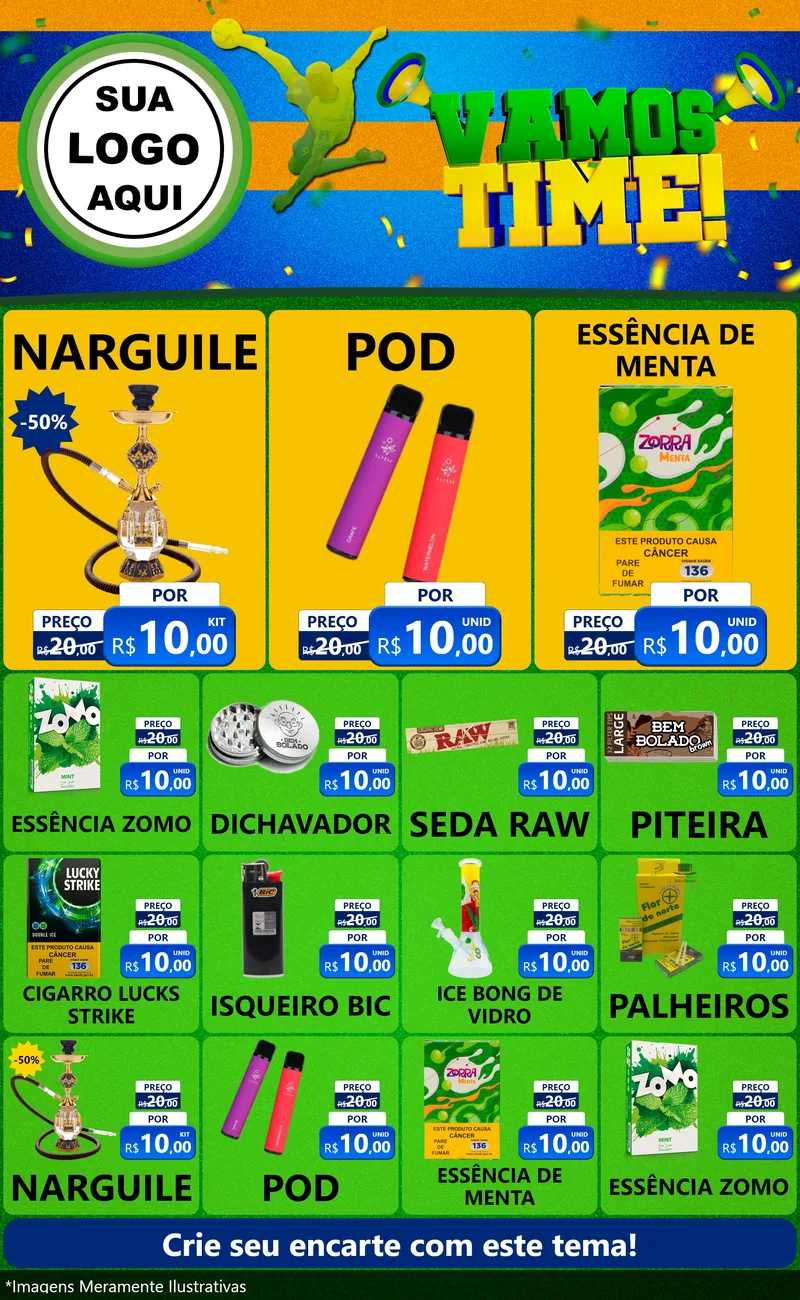 Modelo de Encarte para Encarte Grande com o tema Vamos Time! para Tabacaria