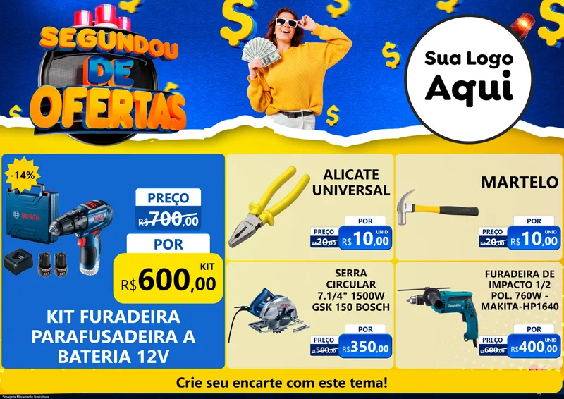 Modelo de Encarte para Encarte A4 Horizontal com o tema Segundou de Ofertas para Maquinas e Ferramentas
