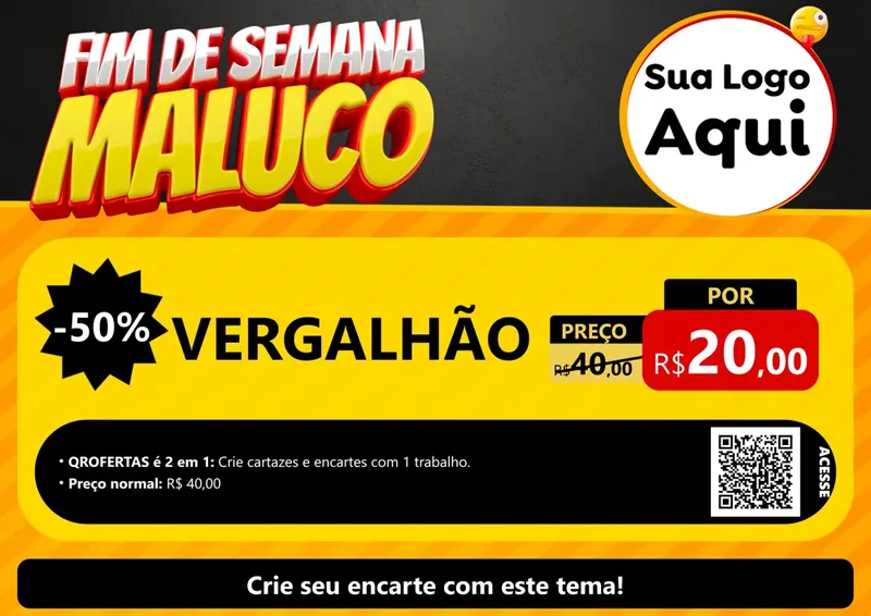 Modelo de Cartaz para Cartaz A4 Horizontal com o tema Final de Semana Maluco para Ferragens
