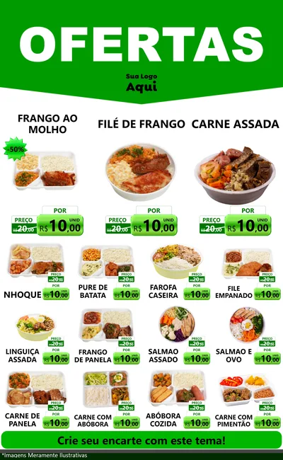 Modelo de Encarte para Encarte Grande com o tema Ofertas Verde Cartaz para Restaurante