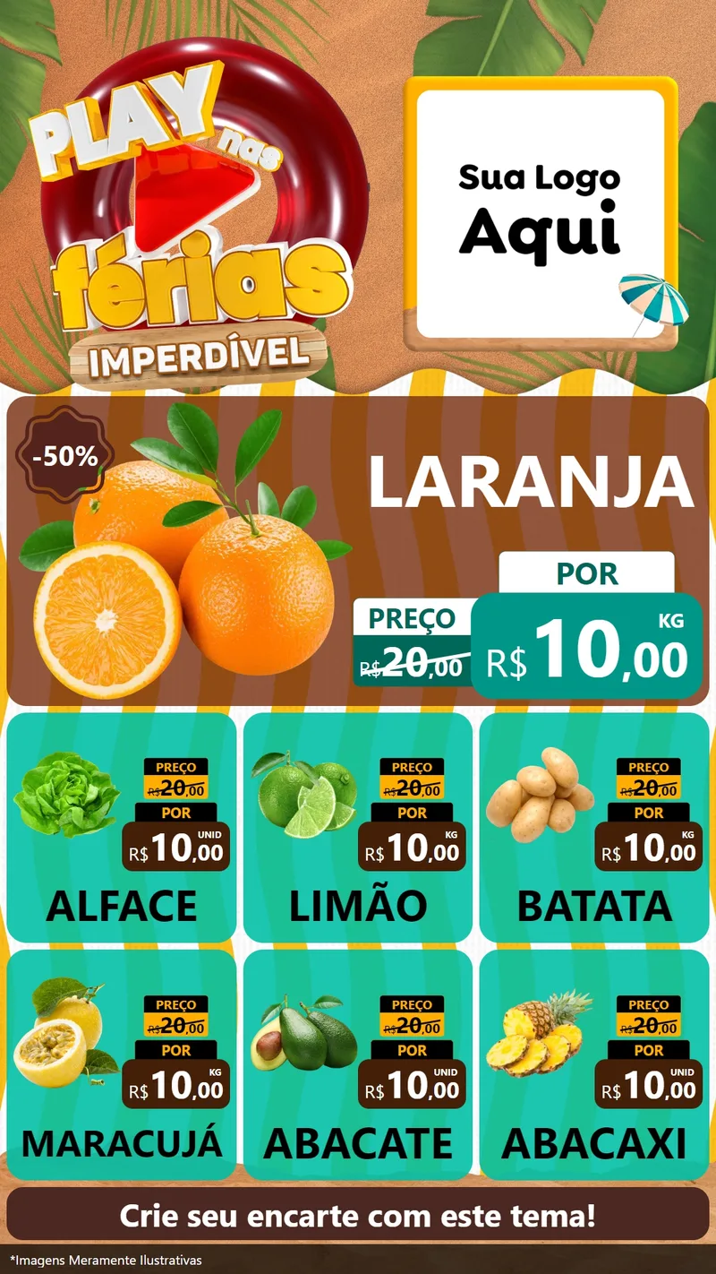 Modelo de Rede Social para Stories com o tema Play Nas Férias Imperdível para Hortifrúti